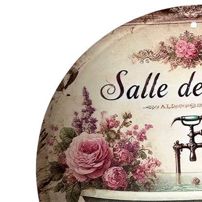 Decorative sign with floral design and 'Salle de' text on a white background