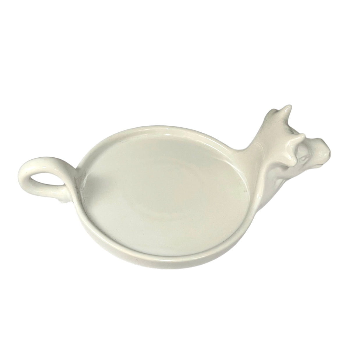 Vintage French L'Hirondelle porcelain cheese dish with cow-shaped white base and illustrated Fromage lid, traditional French farmhouse cheese server lower section