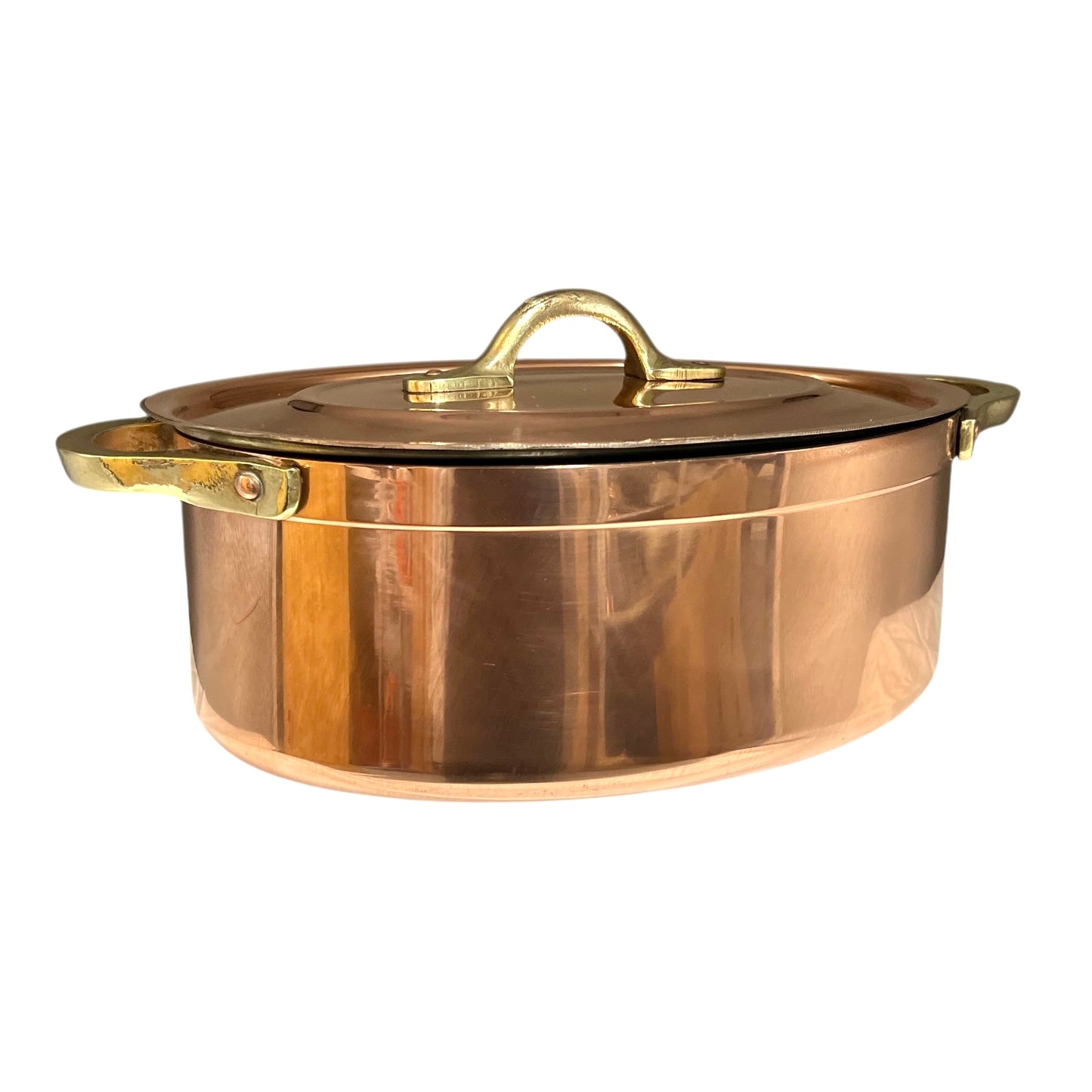 Copper pot with lid on a white background