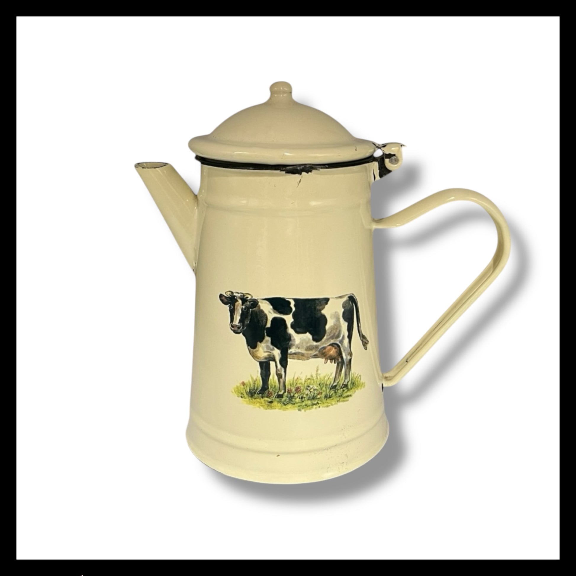 French Shabby Chic Farmhouse Style Enamel Coffee Pot, Enamel Tea Pot