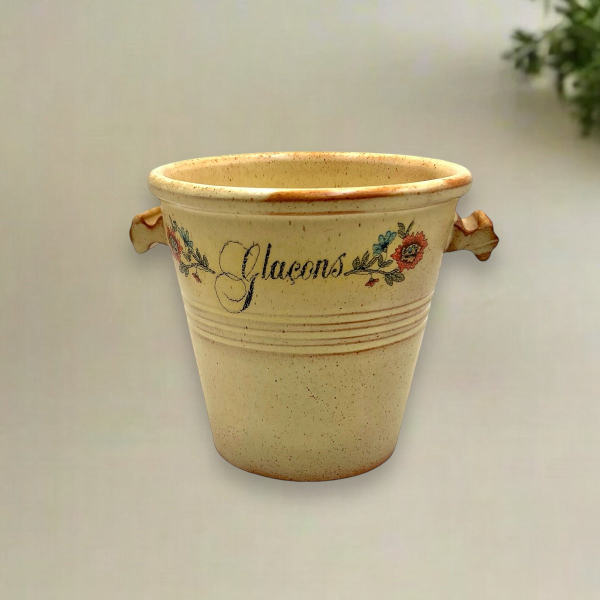 Vintage French Ice Bucket, Stoneware Ice Cube Bucket, ideal for Home Bar