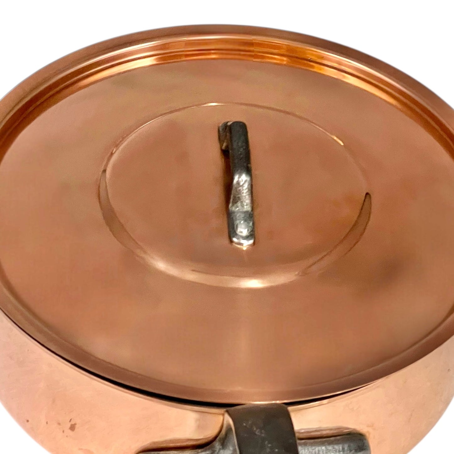 Copper pot with lid on a white background