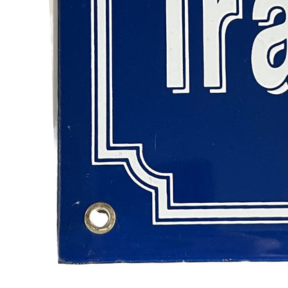 Vintage Blue Enamel French Street Sign Plaque, Road name Rue Traite Westphalie