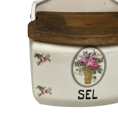 Vintage French Saint-Uze Ceramic Salt Box – Wall-Mounted Sel Crock with Lid