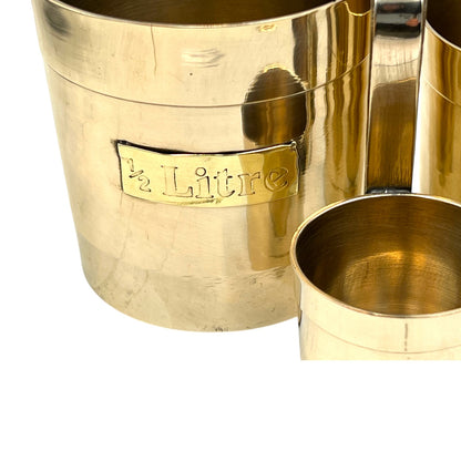 French Vintage Long Handled Brass Cider Cups, Measuring Jugs, Home Barware