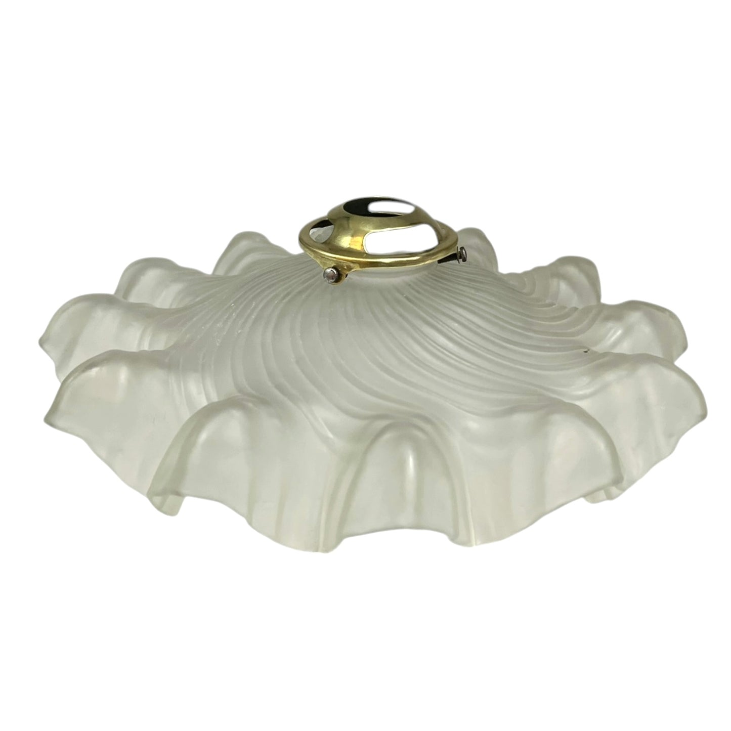 Vintage-style light fixture with frosted glass shade and brass fitting on a white background