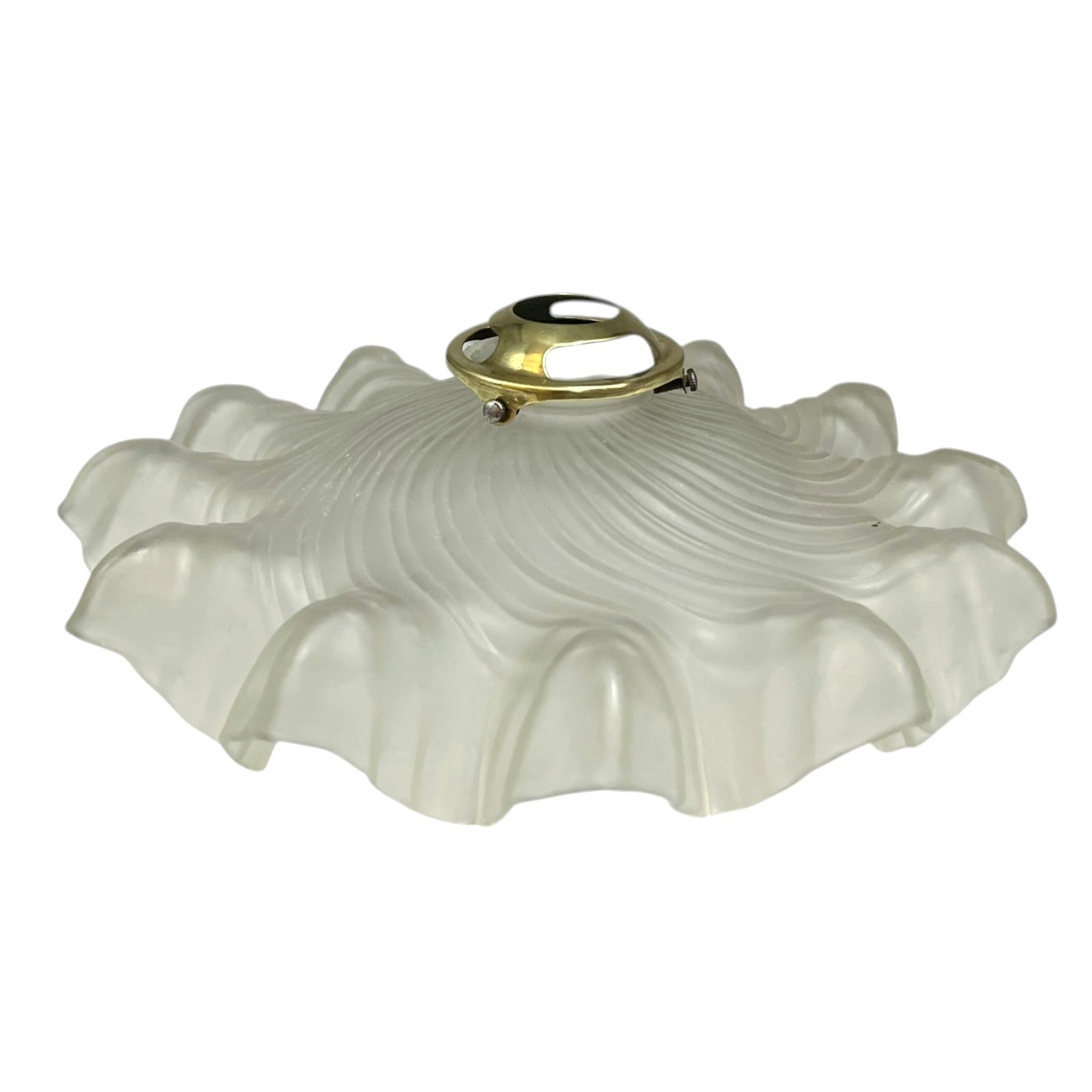 Vintage-style light fixture with frosted glass shade and brass fitting on a white background