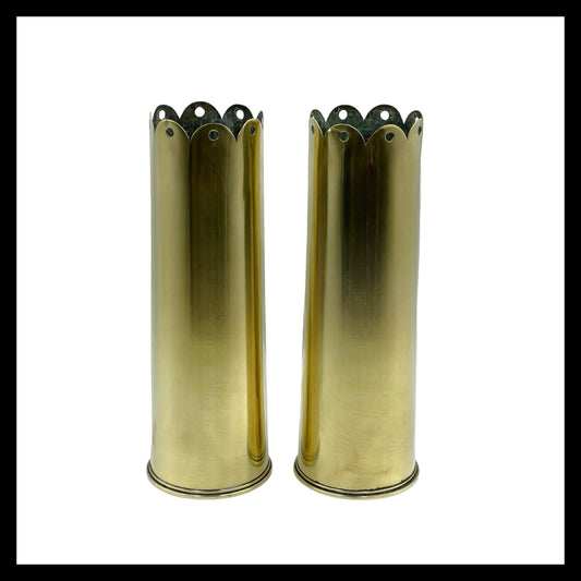Pair of British 18 pounder brass shell case trench art vases for sale by All Things French Store