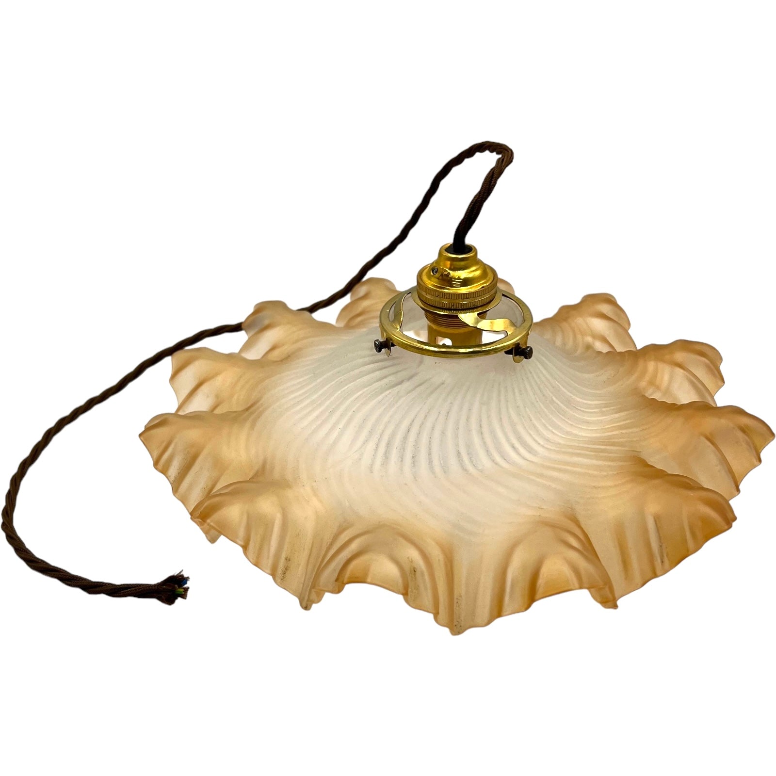 Vintage French Frosted Glass Ceiling Pendant Light, Hanging Lampshade