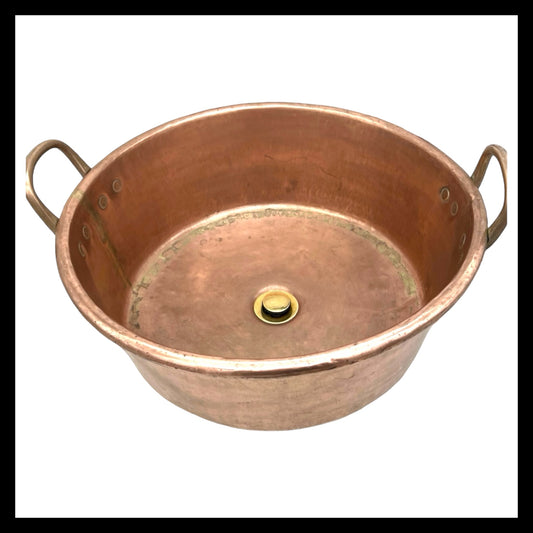 French up cycled solid copper basin with brass handles and a brass waste, 5.6kg for sale by All Things French Store