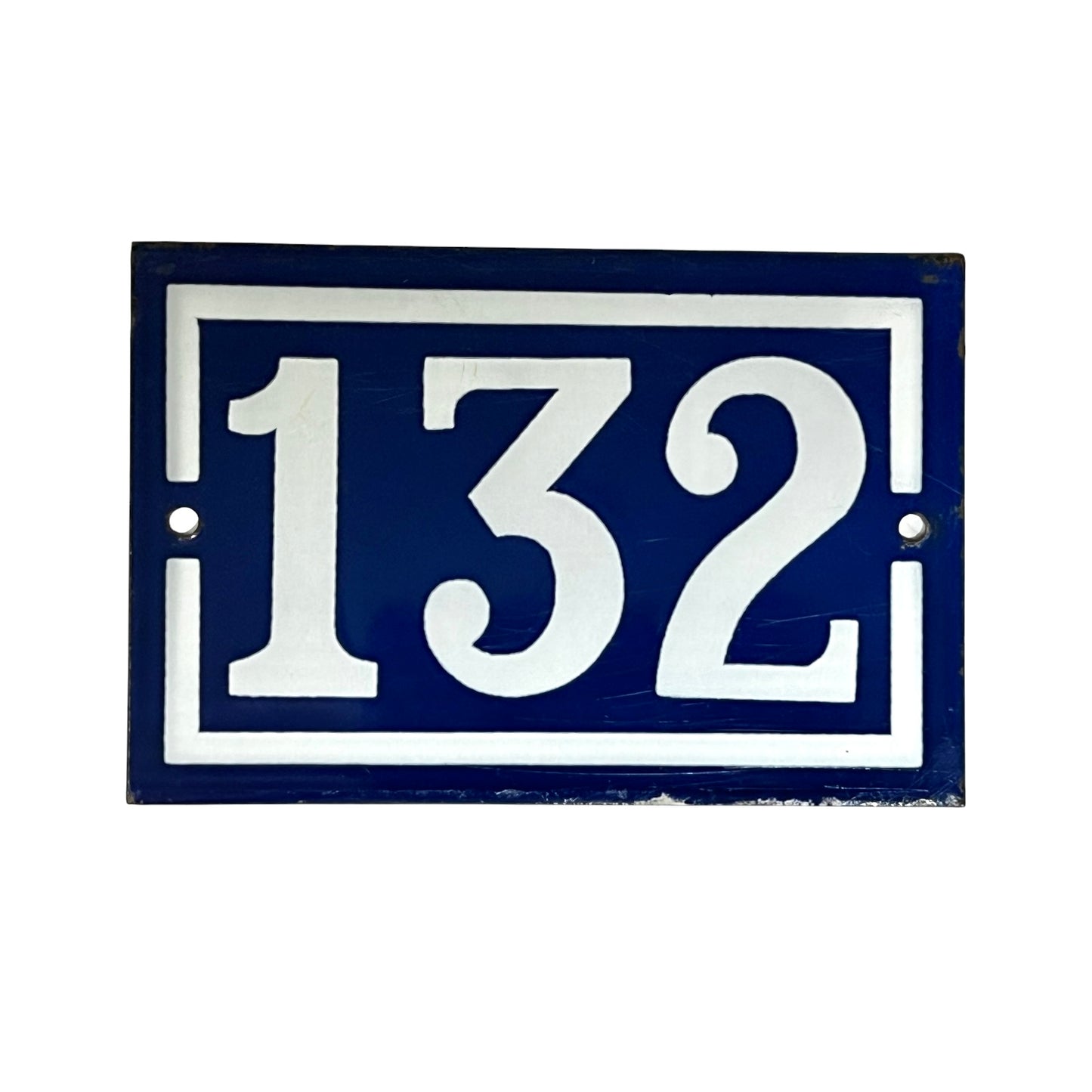 Original French Enamel House Number 132 Sign – Vintage Blue Metal Door Plaque