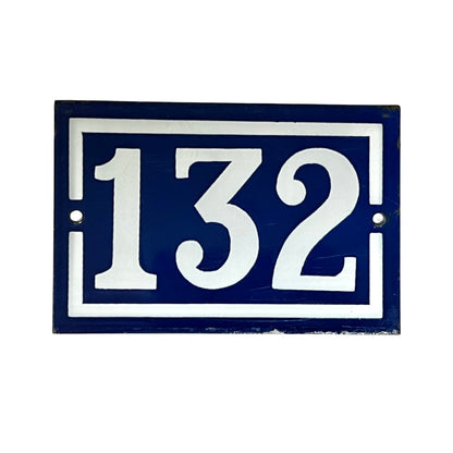 Original French Enamel House Number 132 Sign – Vintage Blue Metal Door Plaque