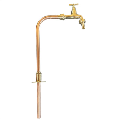 Brass kitchen faucet with flexible hose on a white background