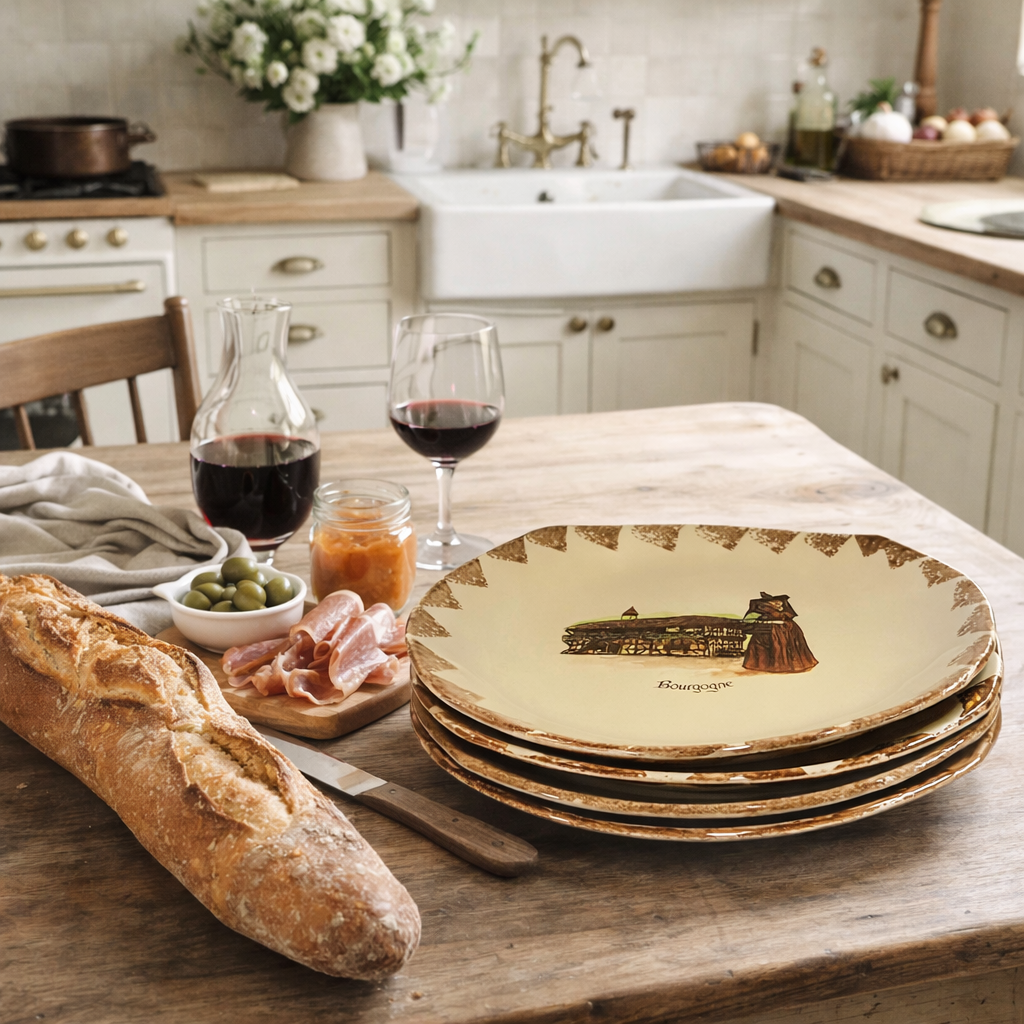 Set of 4 Vintage French Artisan Dinner Plates | French Pottery