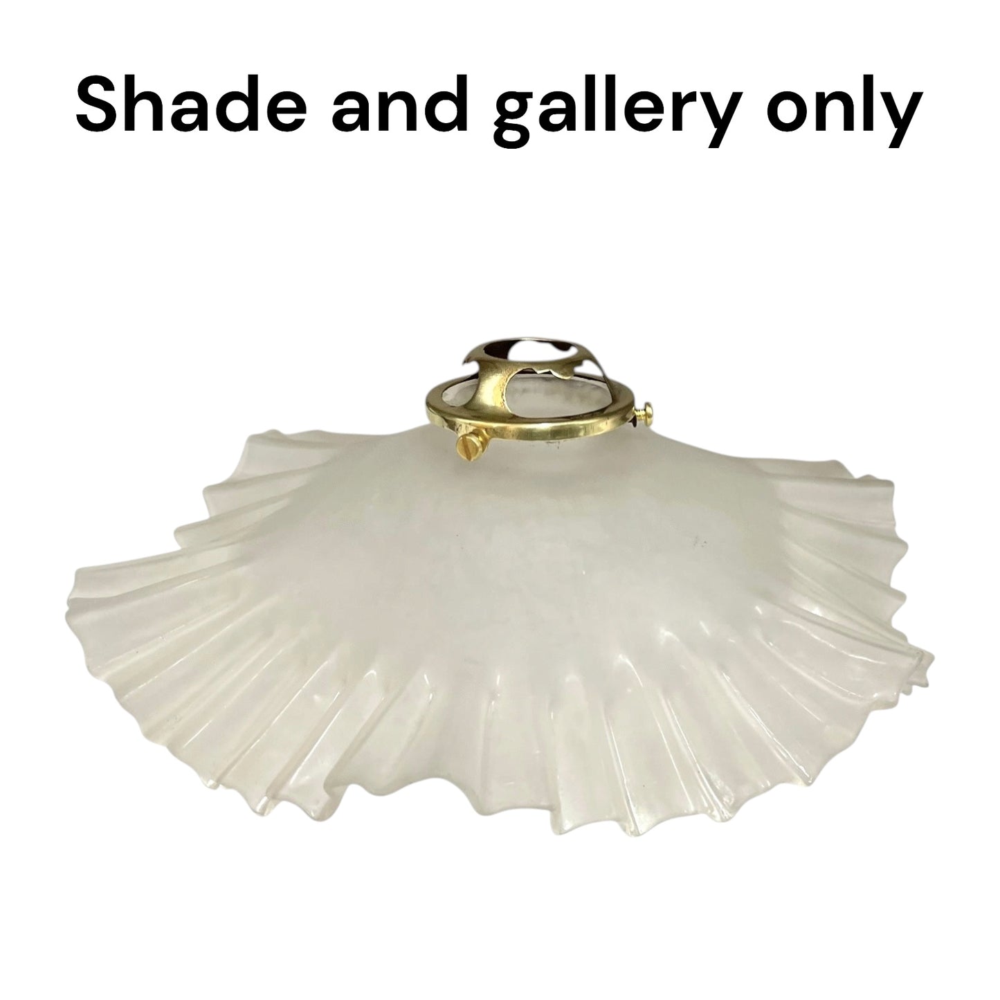 An off-white pleated glass shade with a gold metal mounting ring, shown against a plain white background with the text 'Shade and gallery only' at the top.