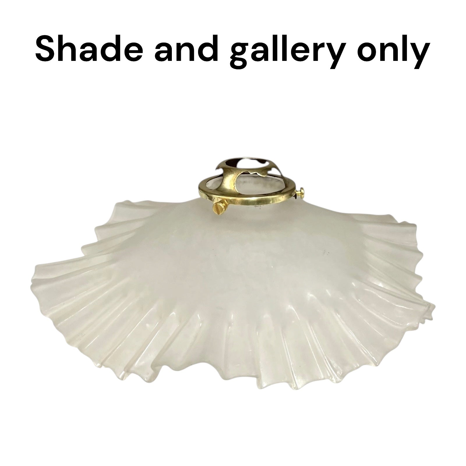 An off-white pleated glass shade with a gold metal mounting ring, shown against a plain white background with the text 'Shade and gallery only' at the top.
