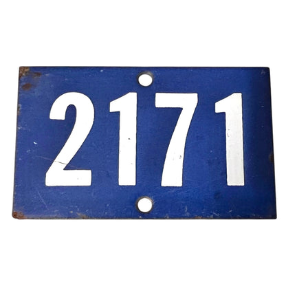 French blue and white enamel door or gatepost number 2171