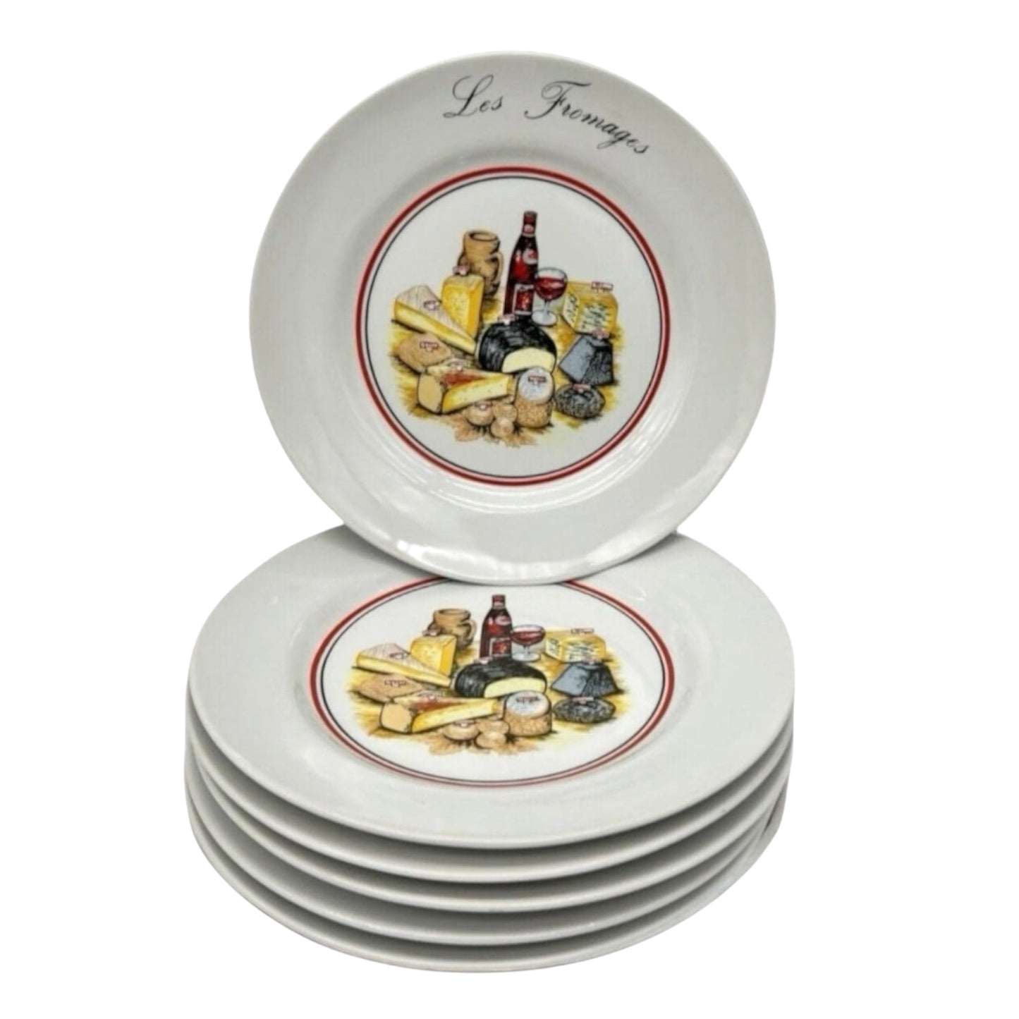 Set of 6 Vintage French “Les Fromages” Cheese Plates – Porcelain 1970s