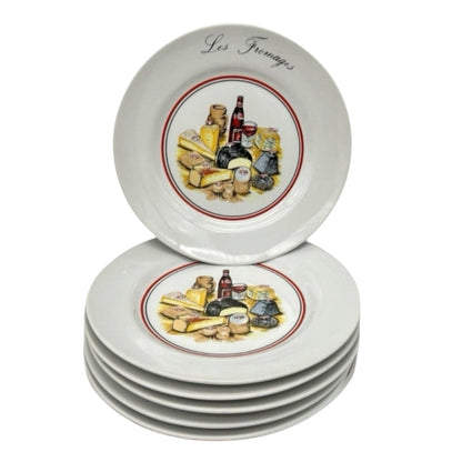 Set of 6 Vintage French “Les Fromages” Cheese Plates – Porcelain 1970s