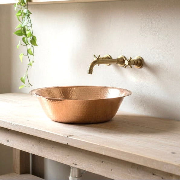 French Vintage Copper Bathroom Basin - Up Cycled & Repurposed Rustic Vanity Sink