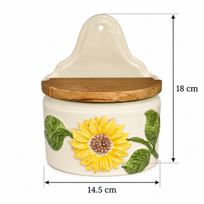 Vintage French Ceramic Salt Box – Wall-Mounted Sel Crock with Lid