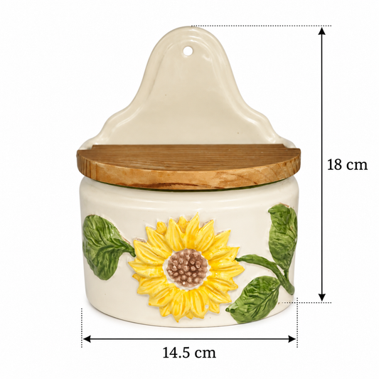 Vintage French Ceramic Salt Box – Wall-Mounted Sel Crock with Lid