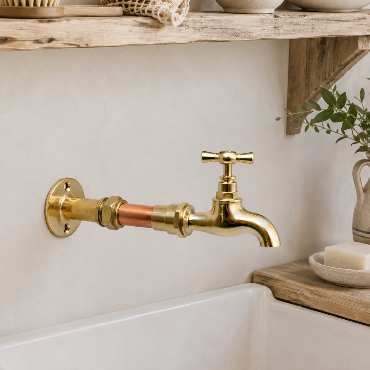 Vintage Style Copper and Brass Wall Mounted Kitchen or Bathroom Tap