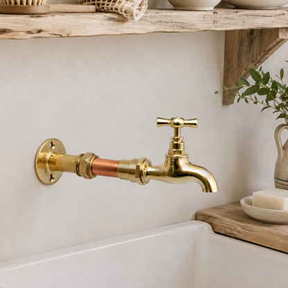 Vintage Style Copper and Brass Wall Mounted Kitchen or Bathroom Tap