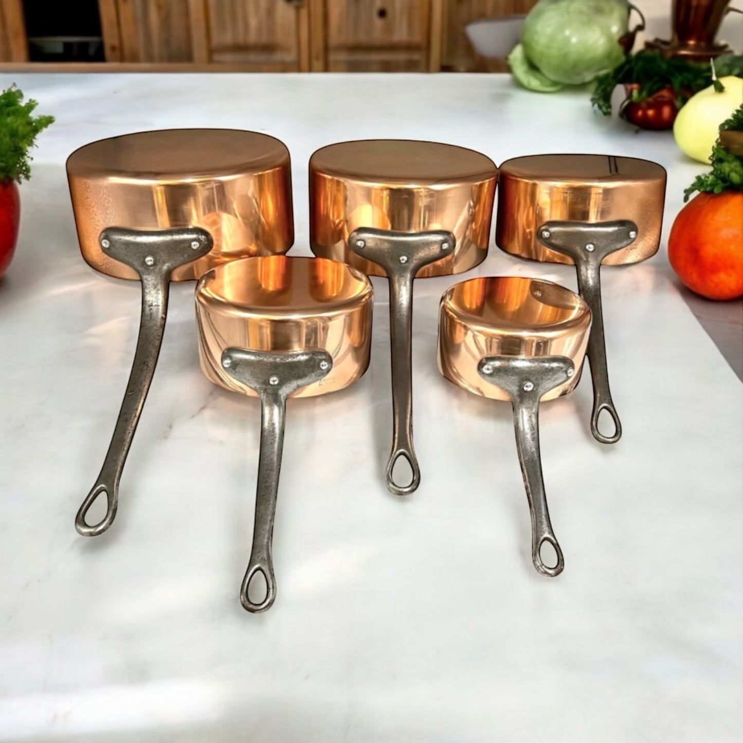 French Copper Pan Set, Copper Saucepans, Set of 5, Steel Lined, 1.5mm +5kg