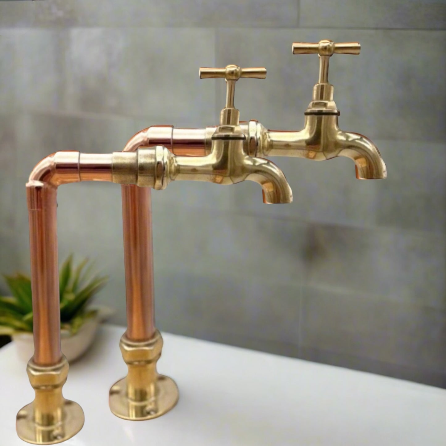 copper and brass hand made pillar taps 