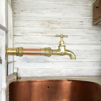 Vintage Style Copper and Brass Wall Mounted Kitchen Tap, Wall Bathroom Tap (T48)