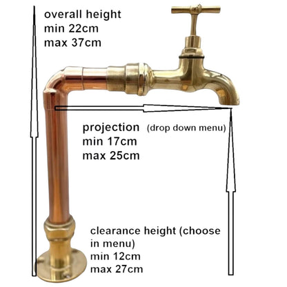 Dimensions of hand made copper and brass tap