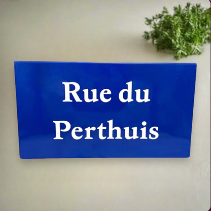 Enamel French Street Sign, Blue and White Road Sign, Rue Perthuis, Garden Decor 