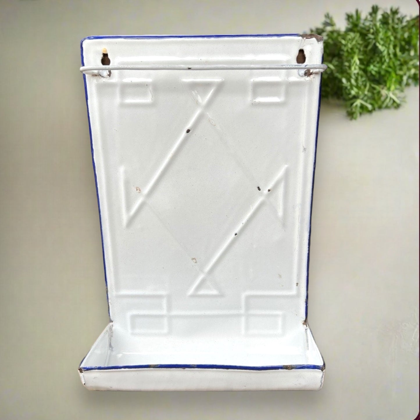 French Vintage Kitchen Enamel Utensil Rack, Utensil Rail and Drip Tray (A56)