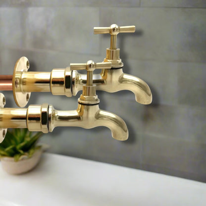 Brass Vintage Style Wall Mounted Taps for Belfast Sink or Wash Basin (