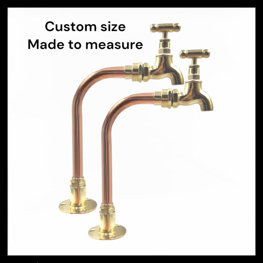 Pair of Brass and Copper Taps, Custom Size, Traditional Vintage Style 