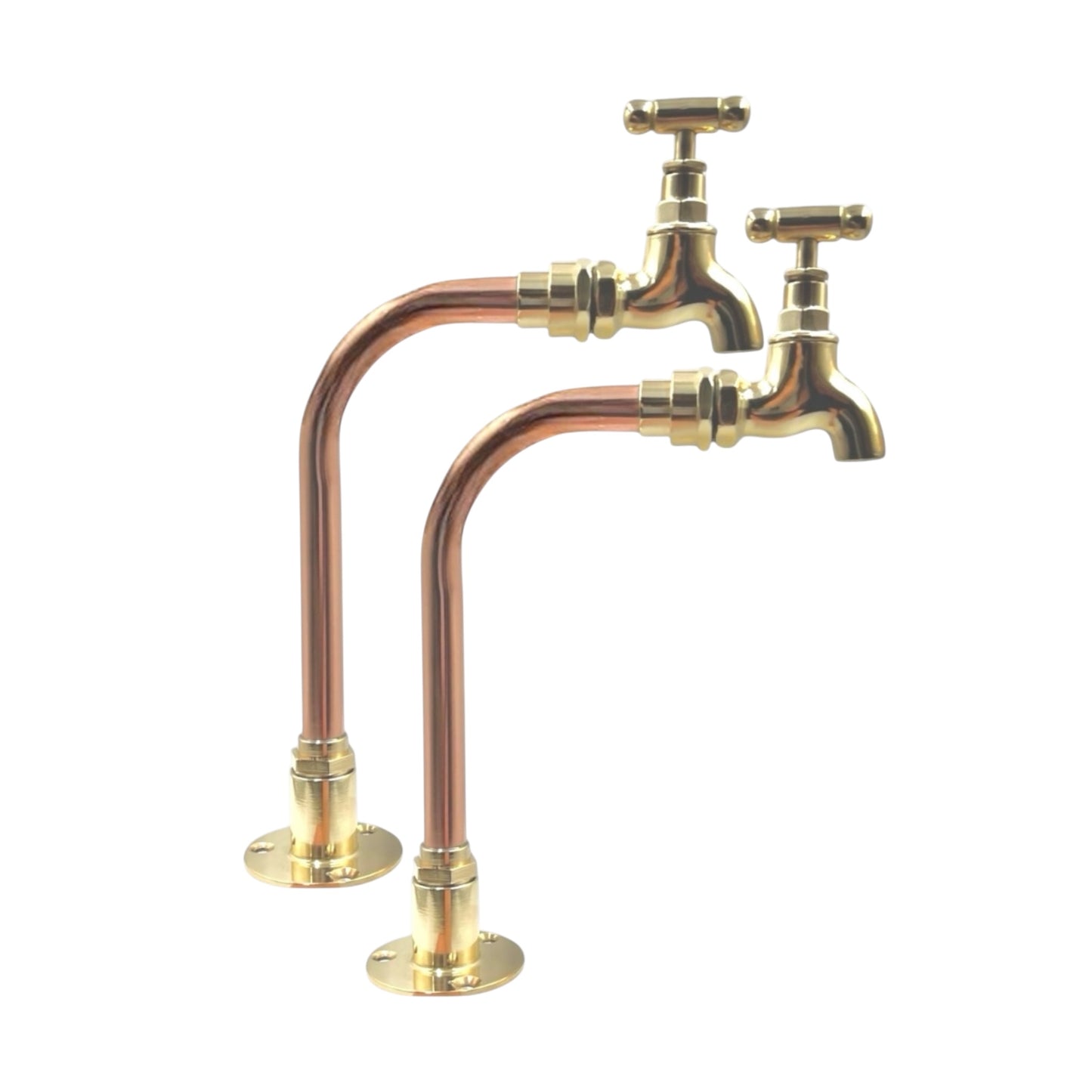 Pair of Brass and Copper Taps, Custom Size, Traditional Vintage Style 