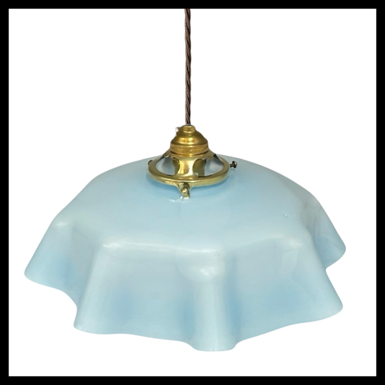 Vintage French Pendant Light, Blue Milk Glass, Hanging Interior Lampshade