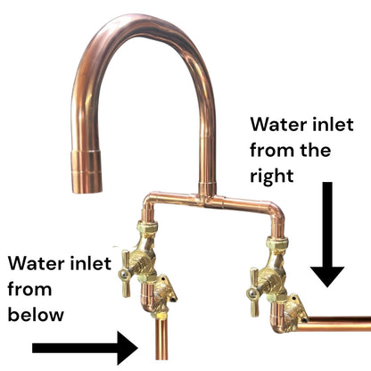 Copper and Brass Handmade Kitchen Mixer Taps, Belfast Sink Taps - Wall Mounted option