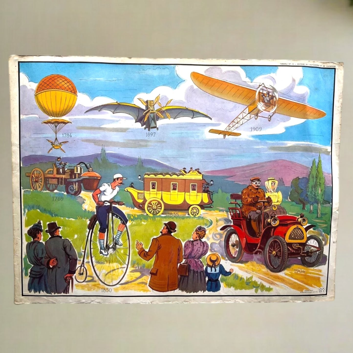 Vintage French Double Sided School History Poster, Transport History & Tonkin Conquest (P5)