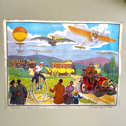 Vintage French Double Sided School History Poster, Transport History & Tonkin Conquest (P5)