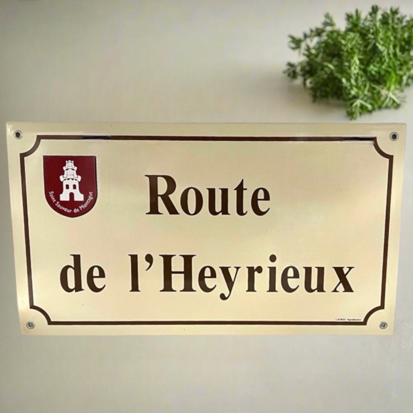 French cream and brown enamel street sign for sale from All Things French Store