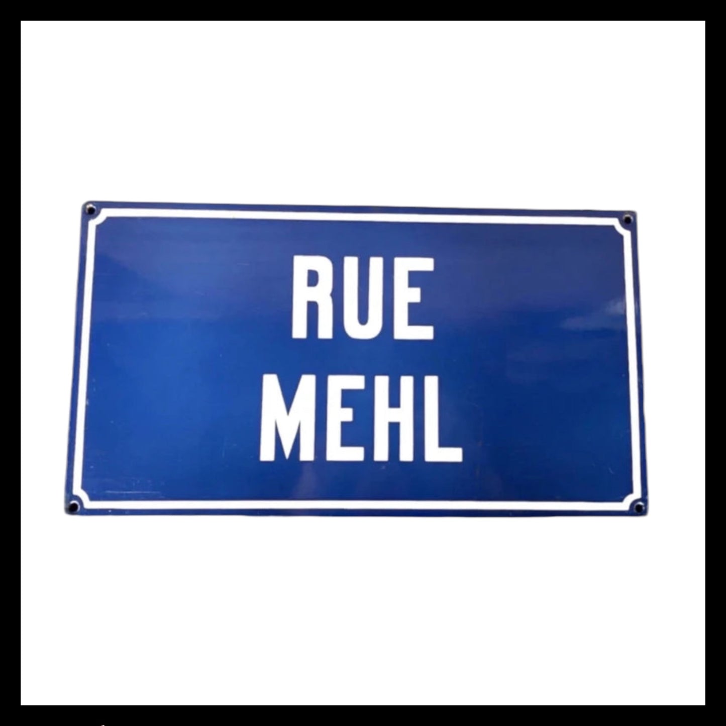 French Enamel Street Sign, Vintage Blue and White Road Sign Plaque, Rue Mehl