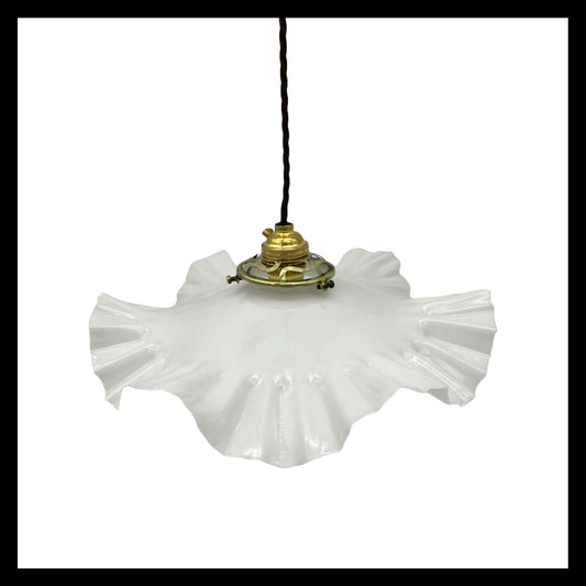 image French vintage milk glass ceiling light  with new fittings sold by All Things French Store