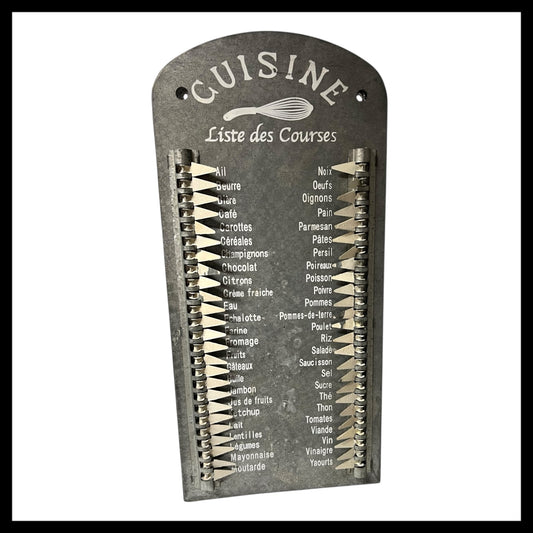 French Shopping List Reminder Board, Wall Hanging Metal Reminder Board (A45)