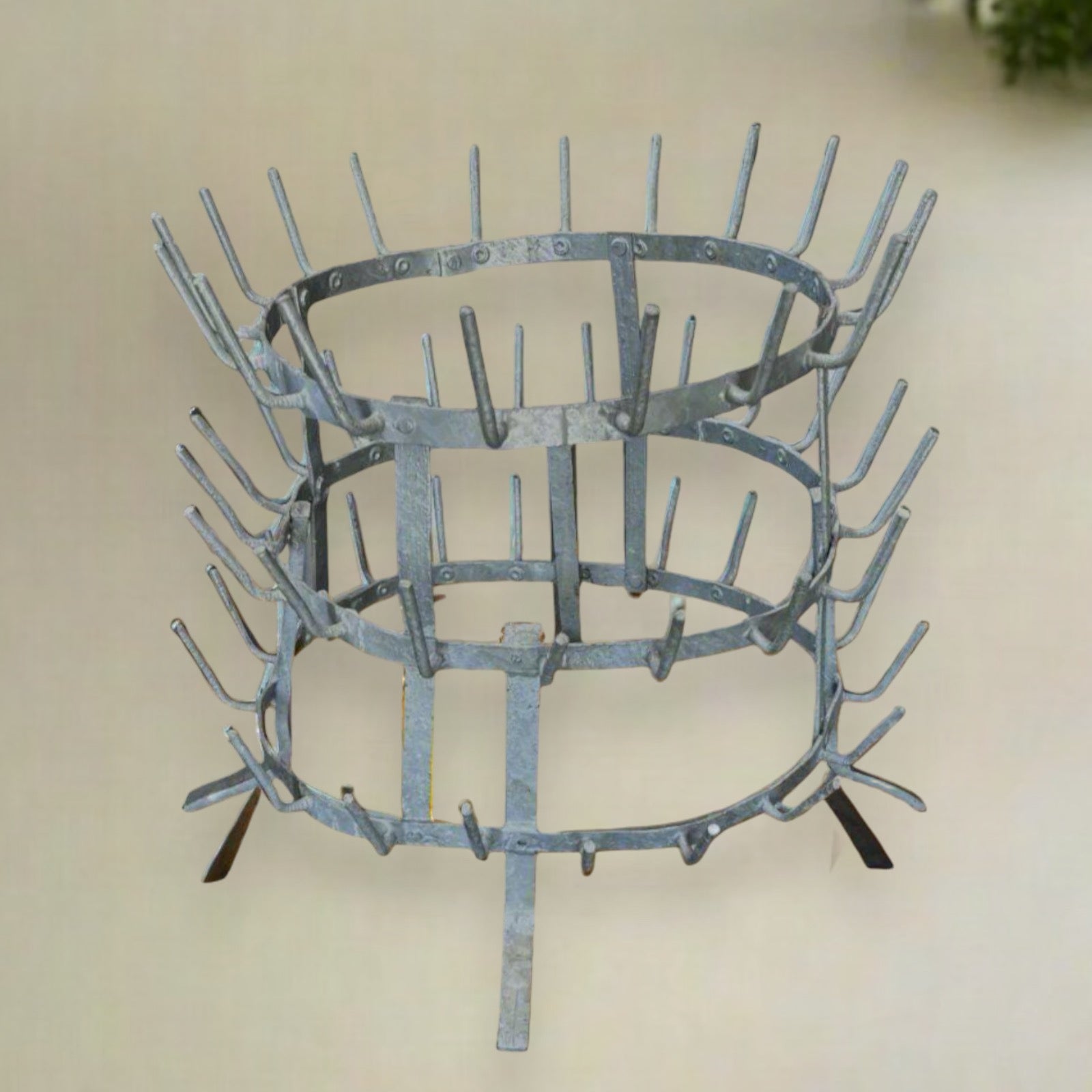 Vintage French Table Top Galvanised Metal Wine Bottle Dryer Rack Holder