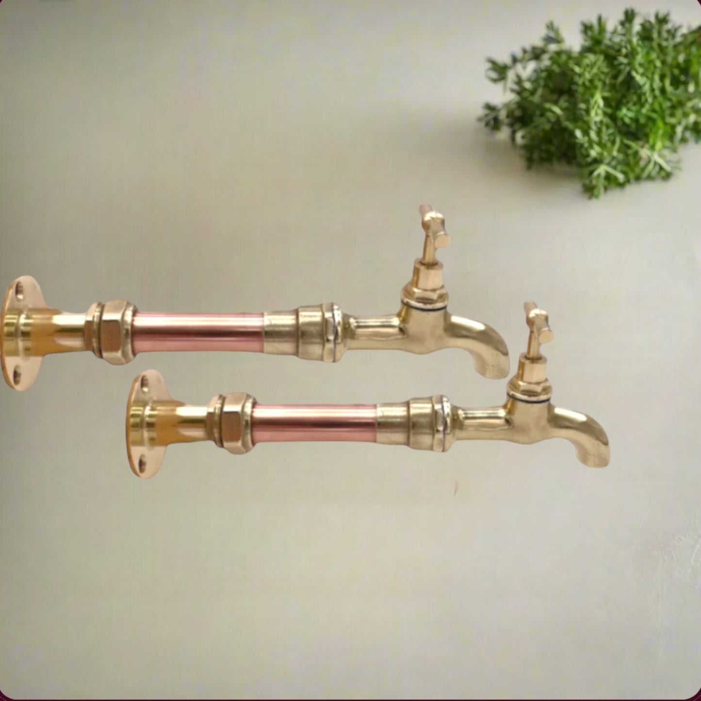 Copper and brass wall mounted handmade taps sold by All Things French Store