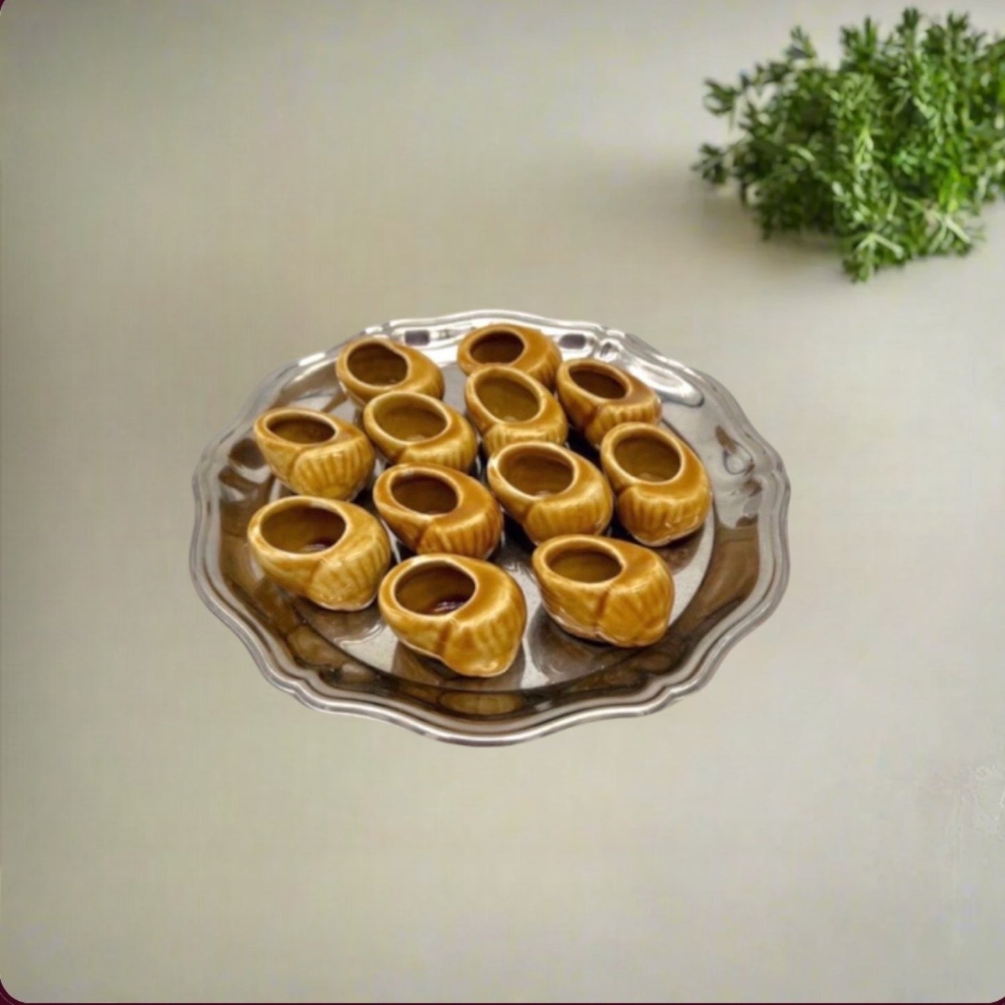 Vintage French Ceramic Escargots Shells, Escargot Snail Serving Cups