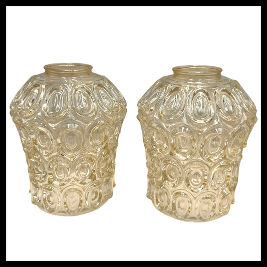 Vintage Glass Lampshades, Pair Of French Chunky Glass Light Shades for sale from All Things French Store