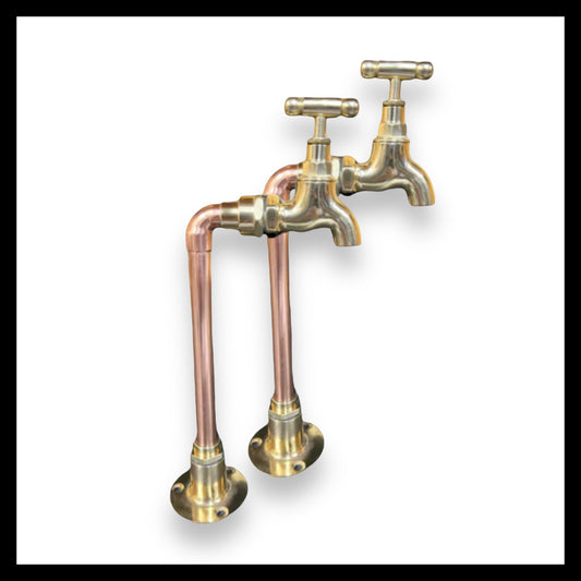 Brass and Copper Tall Pillar Taps, Small Kitchen Sink Taps, Bathroom or Cloakroom Taps (T35)